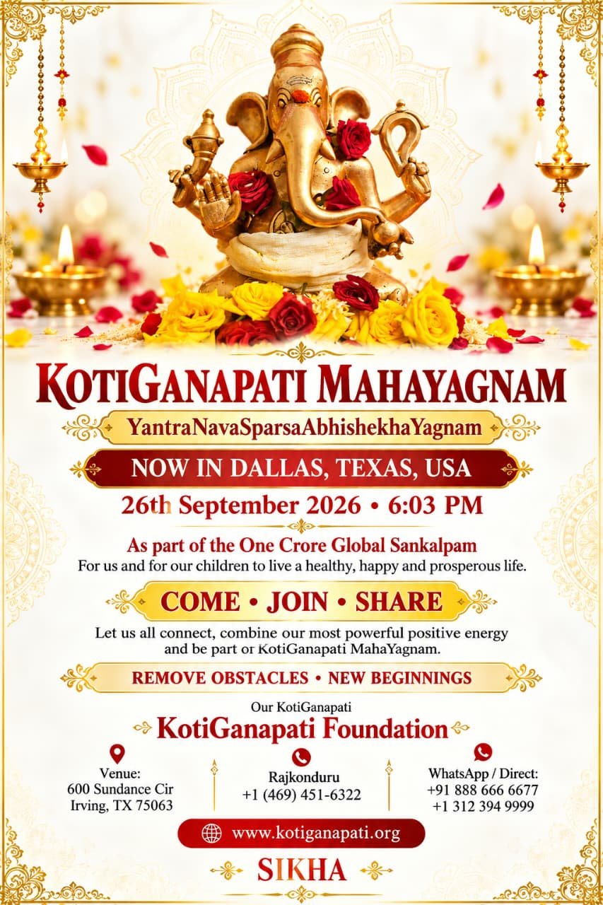 KotiGanapati MahaYagnam poster — Dallas, Texas, 26th September 2026, 6:03 PM, 600 Sundance Cir, Irving, TX 75063